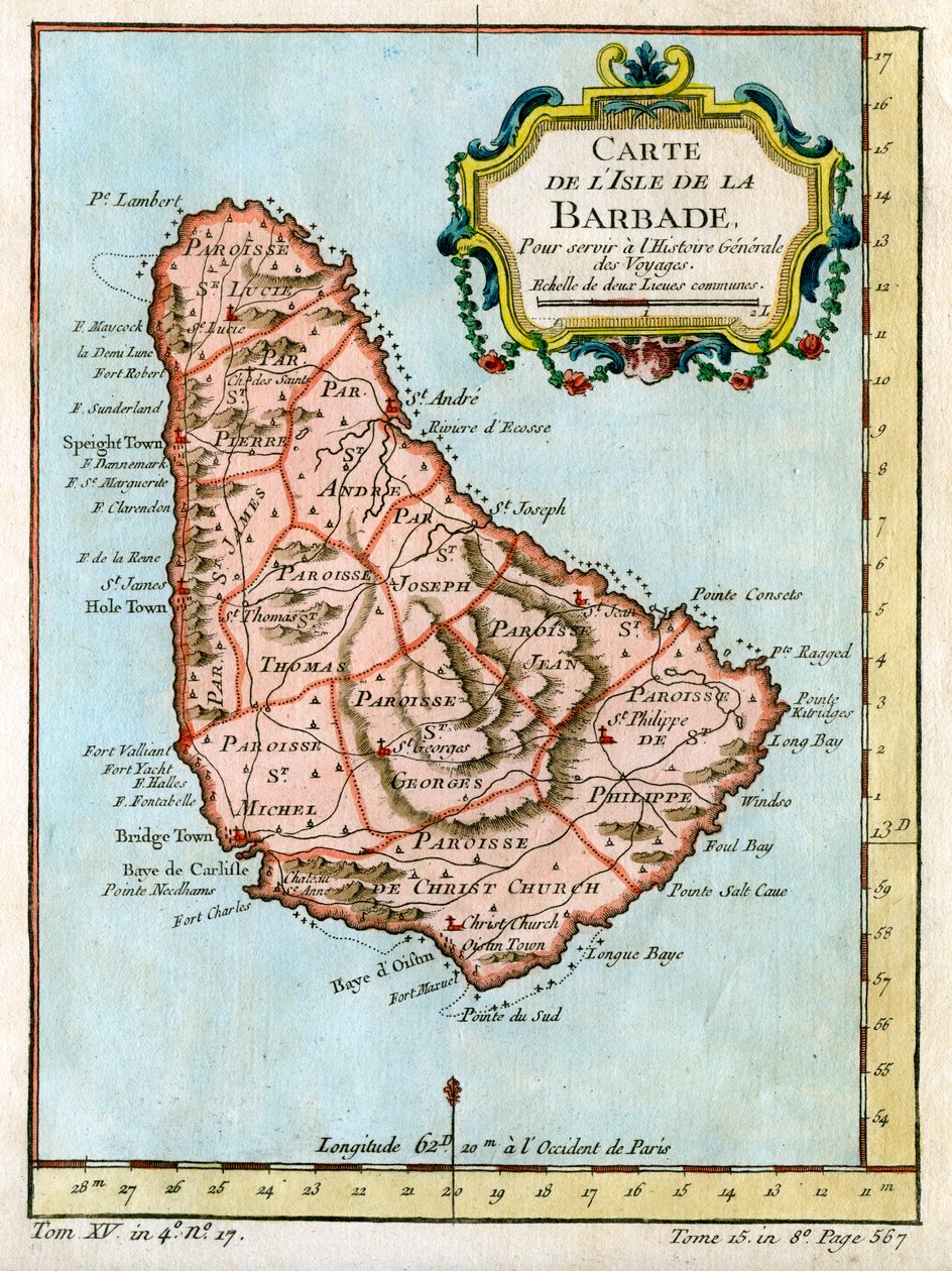 Kart over Barbados, c1758 av Unbekannt