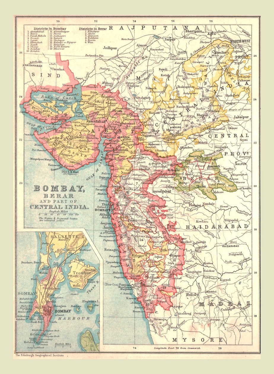 Kart over Bombay, Berar og en del av Sentral-India, 1902. av Unbekannt