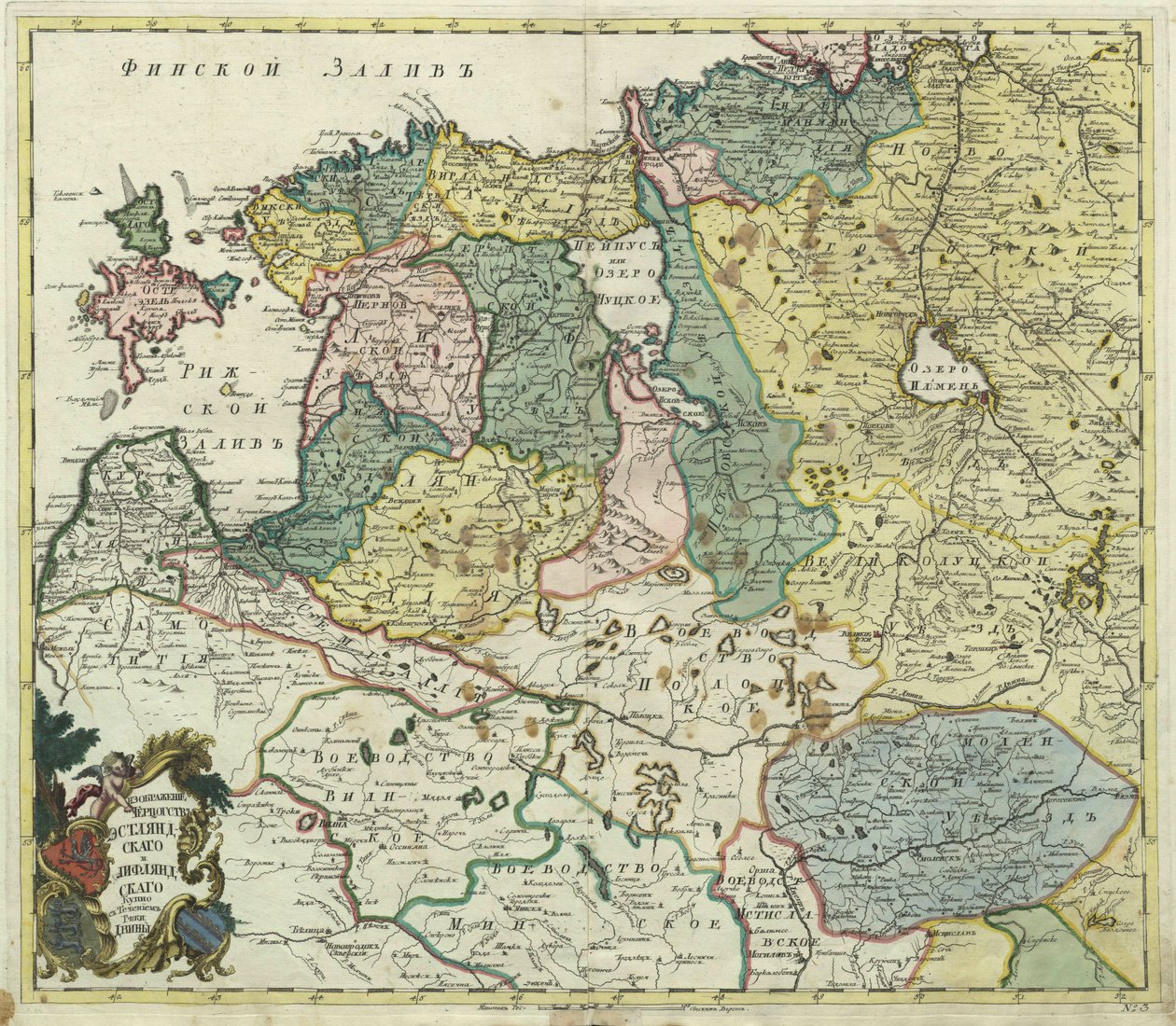Kart over Estland og Livland, 1745 av Unbekannt