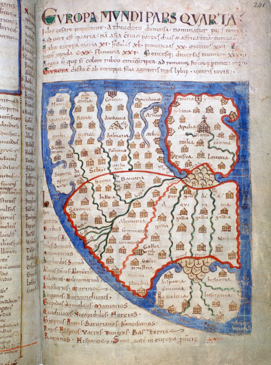 Kart over Europa, en side fra Liber Floridus, 1100-tallet av Unbekannt