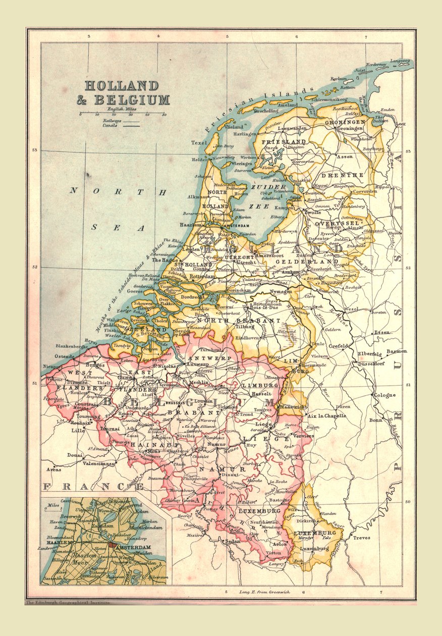 Kart over Holland og Belgia, 1902. av Unbekannt