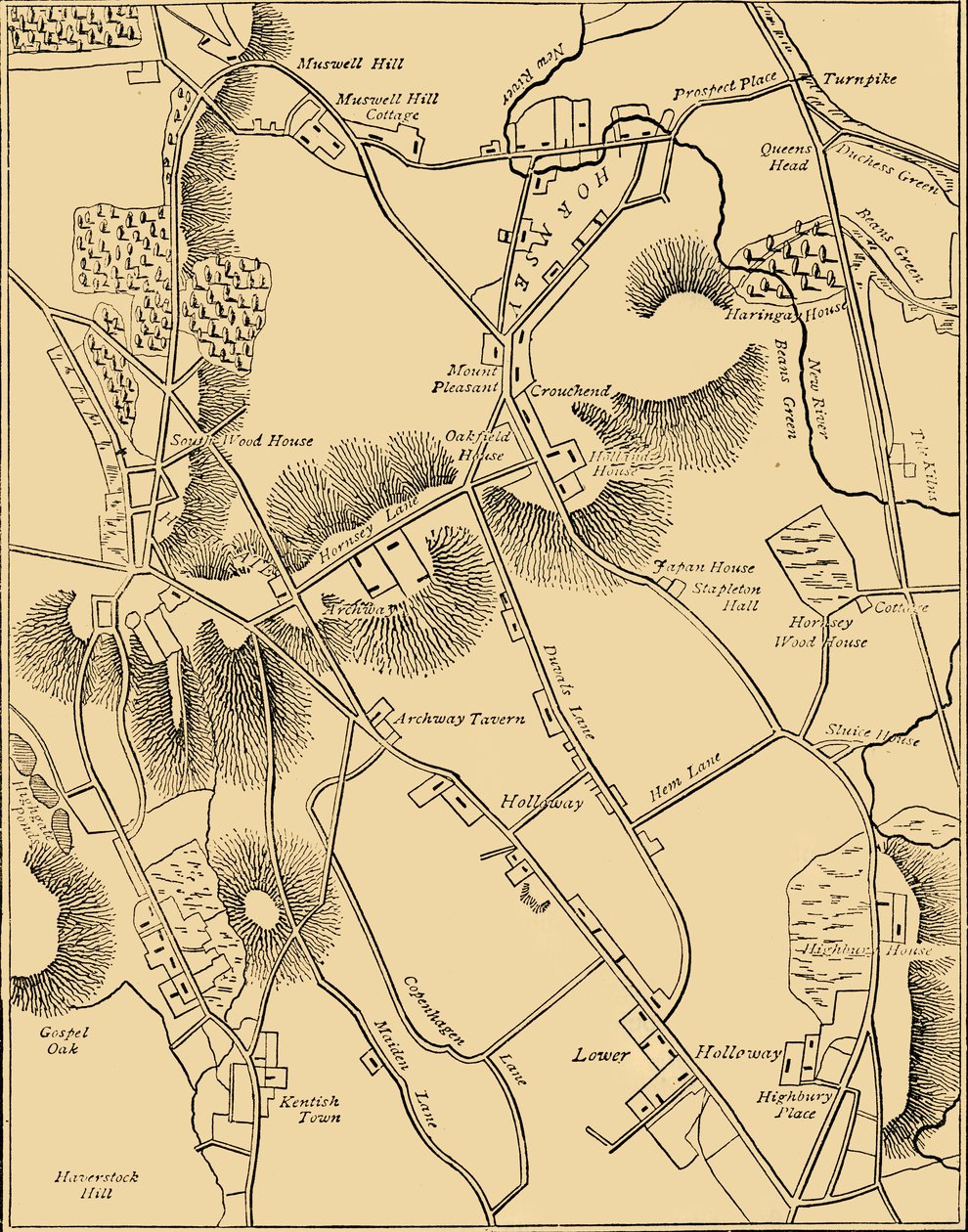 Kart over Hornsey and Neighborhood i 1819, c1876. av Unbekannt
