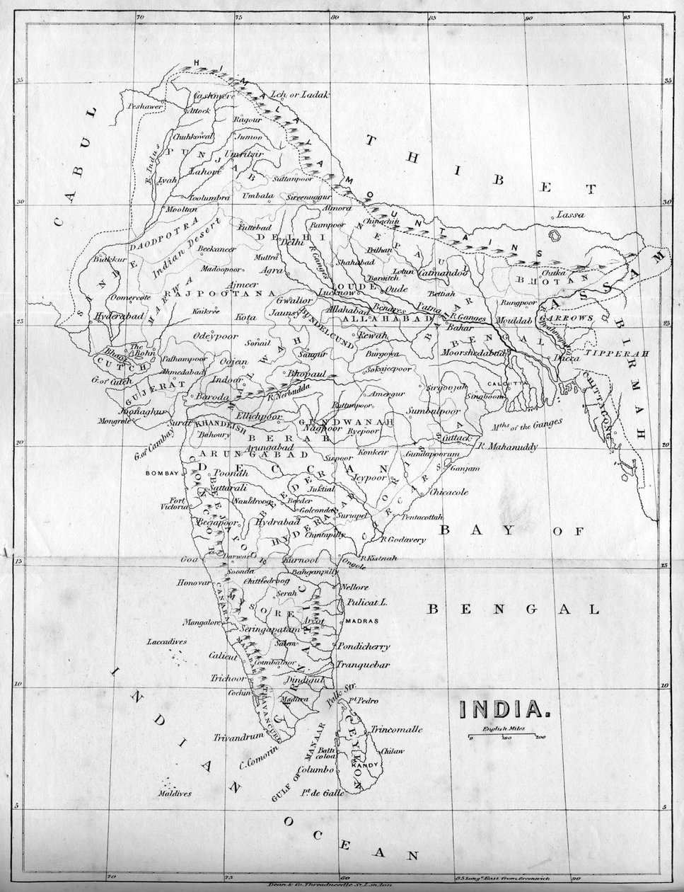 Kart over India, 1847 av Unbekannt