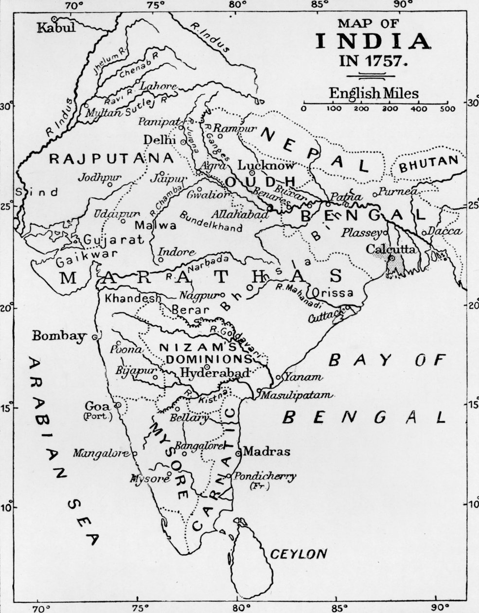Kart over India i 1757, c1912 av Unbekannt