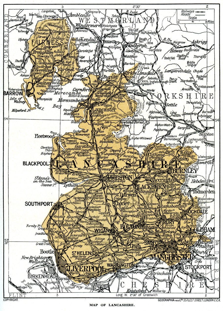 Kart over Lancashire, 1924-1926 av Unbekannt