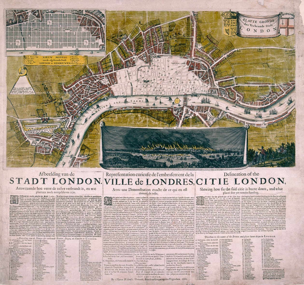 Kart over London, 1666 av Unbekannt