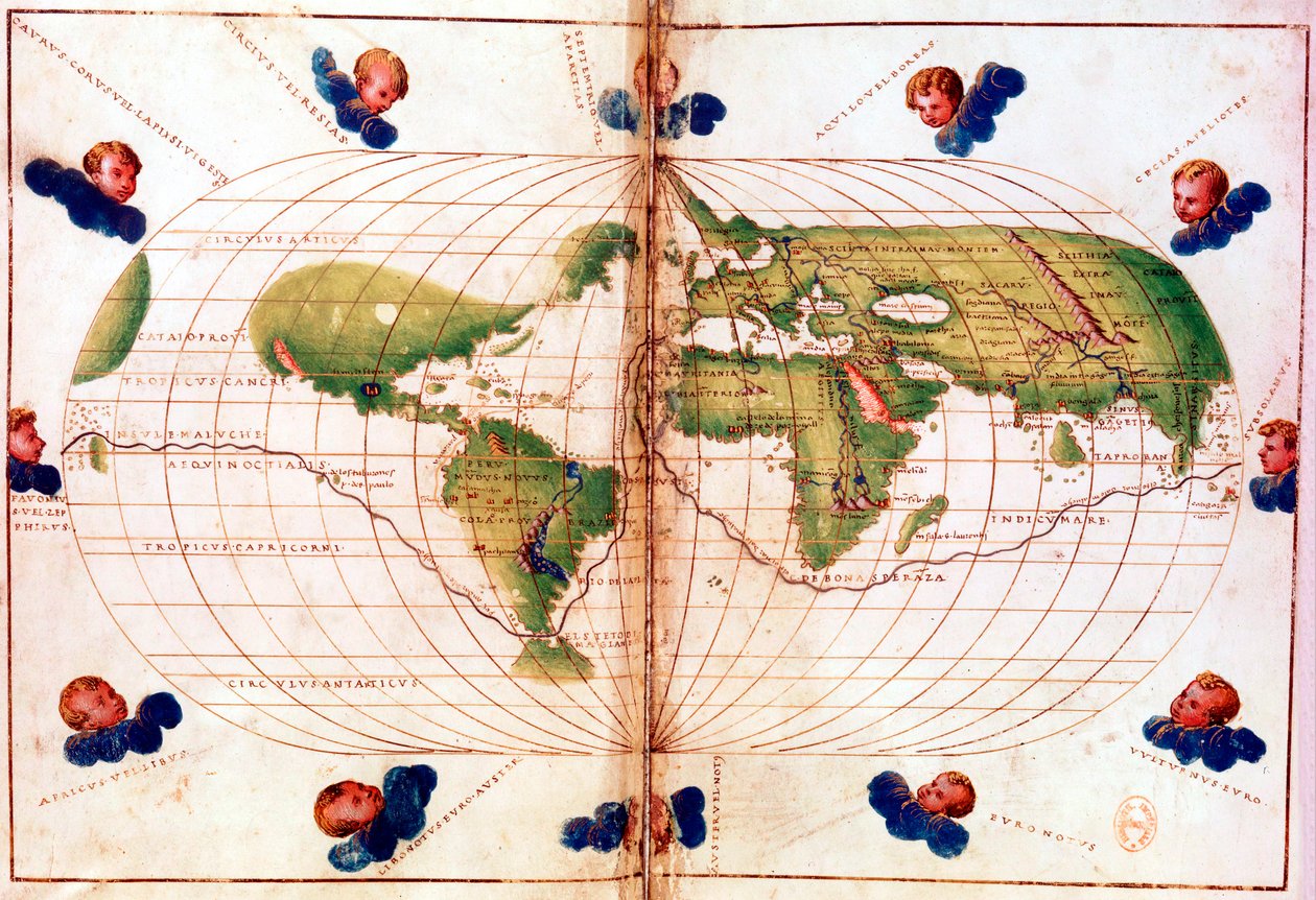 Kart over Magellans reise rundt jorden, 1519-1521 av Unbekannt