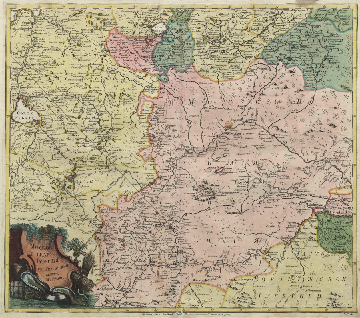 Kart over Moskva guvernement og deler av nærmeste provinser, 1745 av Unbekannt