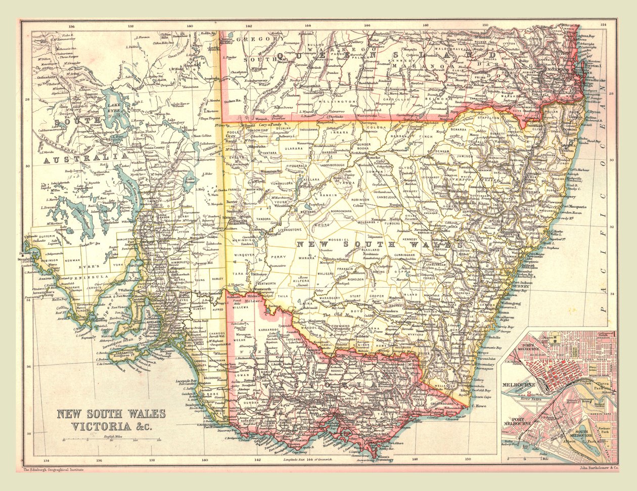 Kart over New South Wales og Victoria, 1902. av Unbekannt