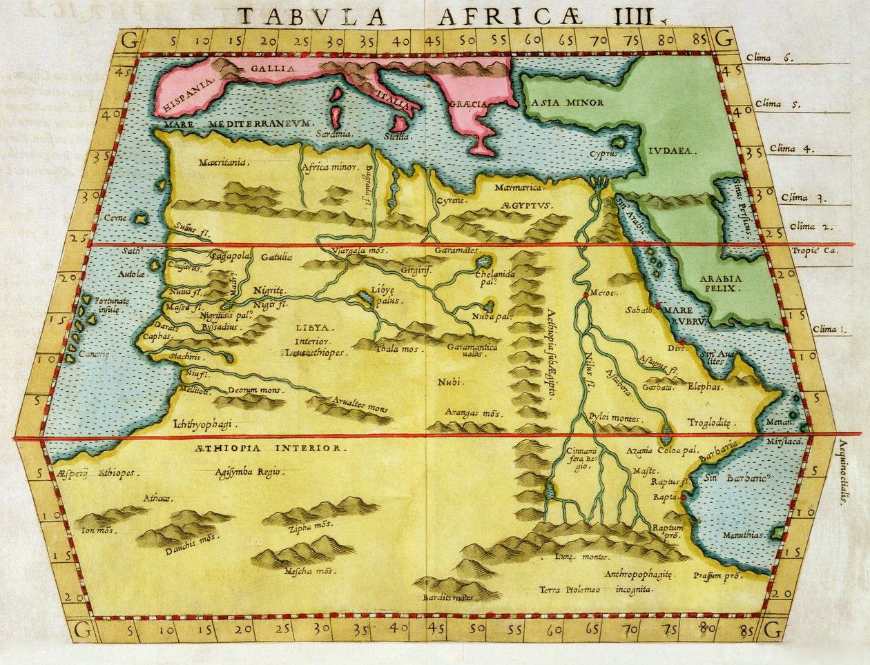 Kart over Nord-Afrika, ca 1580-tallet av Unbekannt