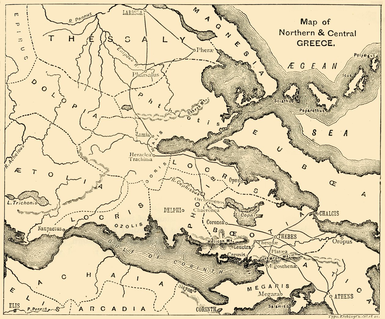 Kart over Nord- og Sentral-Hellas, 1890. av Unbekannt