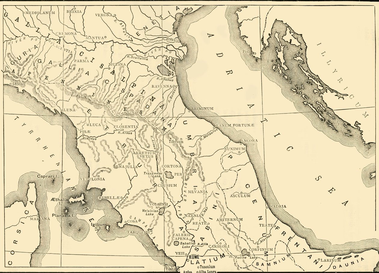 Kart over Nord- og Sentral-Italia, 1890. av Unbekannt
