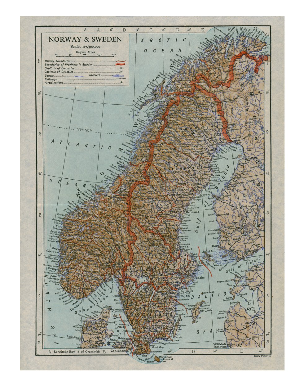 Kart over Norge og Sverige, c1800-tallet av Unbekannt