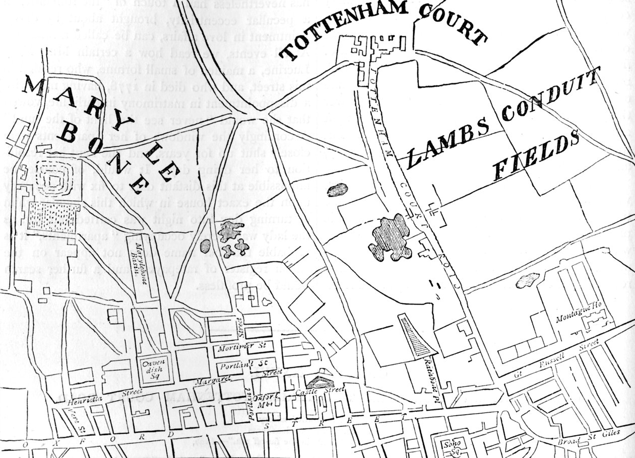Kart over Rathbone Place og dets nabolag, Westminster, London, 1746 1878 av Unbekannt