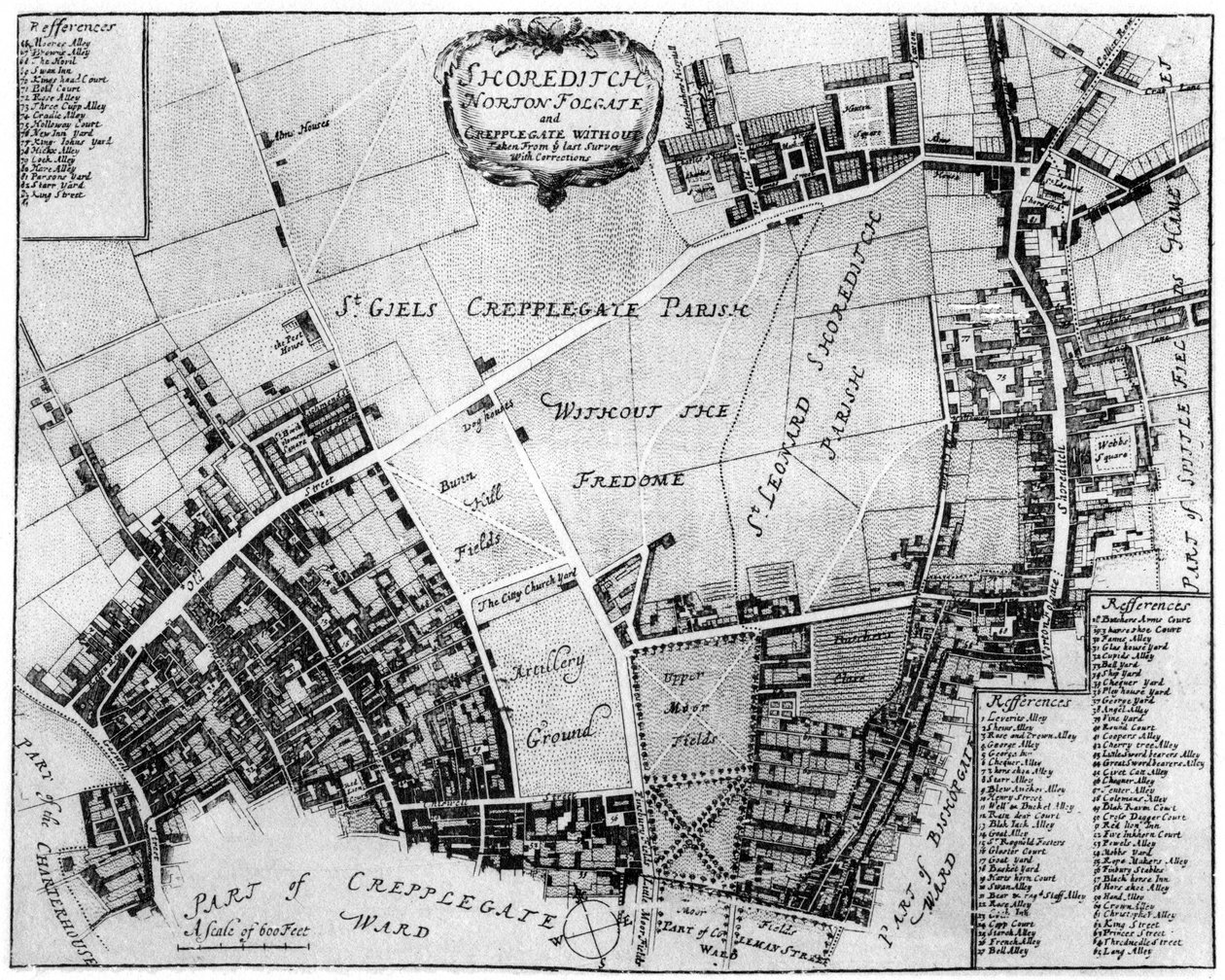 Kart over Shoreditch, Norton Folgate og Cripplegate, 1907 av Unbekannt