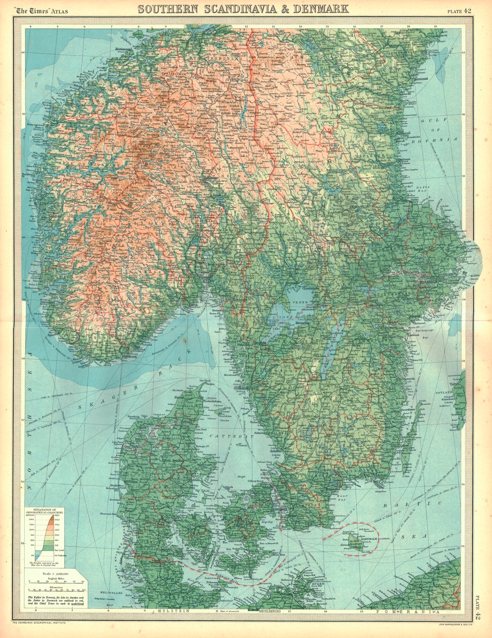 Kart over Sør-Skandinavia og Danmark av Unbekannt