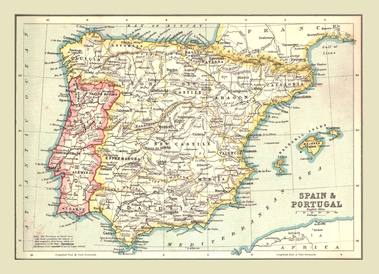 Kart over Spania og Portugal, 1902. av Unbekannt