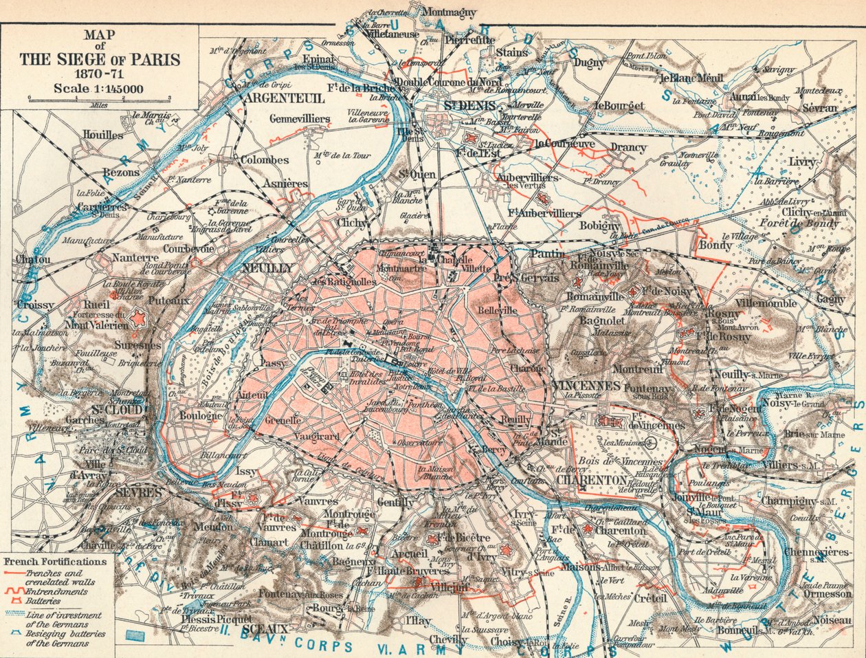 Kart over beleiringen av Paris, 1870-71, 1907 av Unbekannt