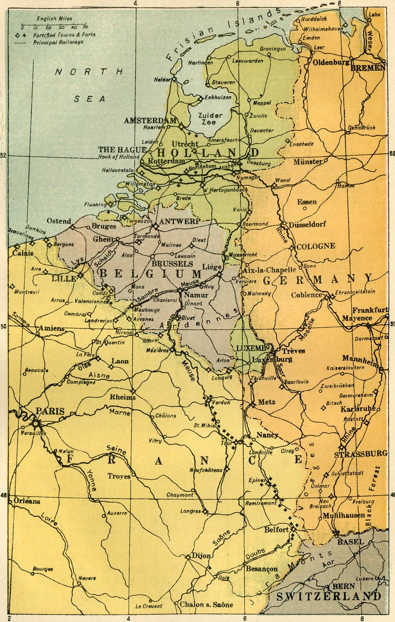 Kart over den belgiske grensen med forter, 1919. av Unbekannt