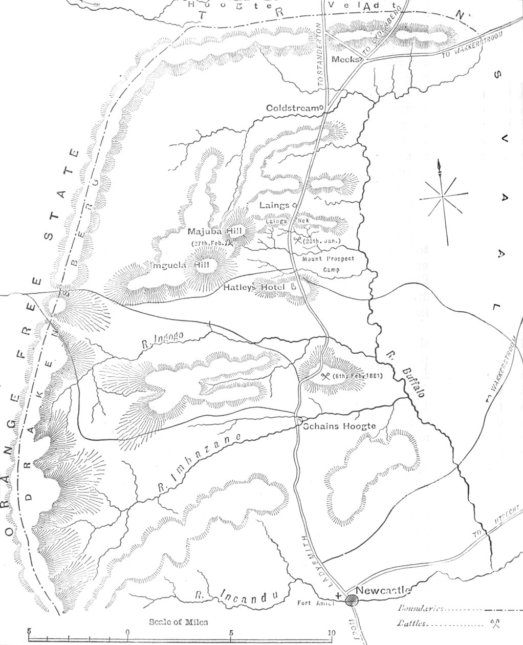 Kart over landet mellom Newcastle og Transvaal, c1880 av Unbekannt