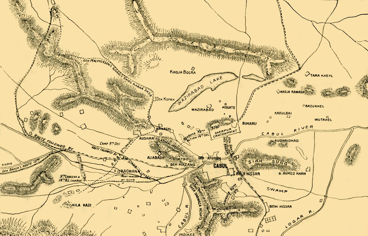 Kart over kampene i Chardeh-dalen, 1901. av Unbekannt