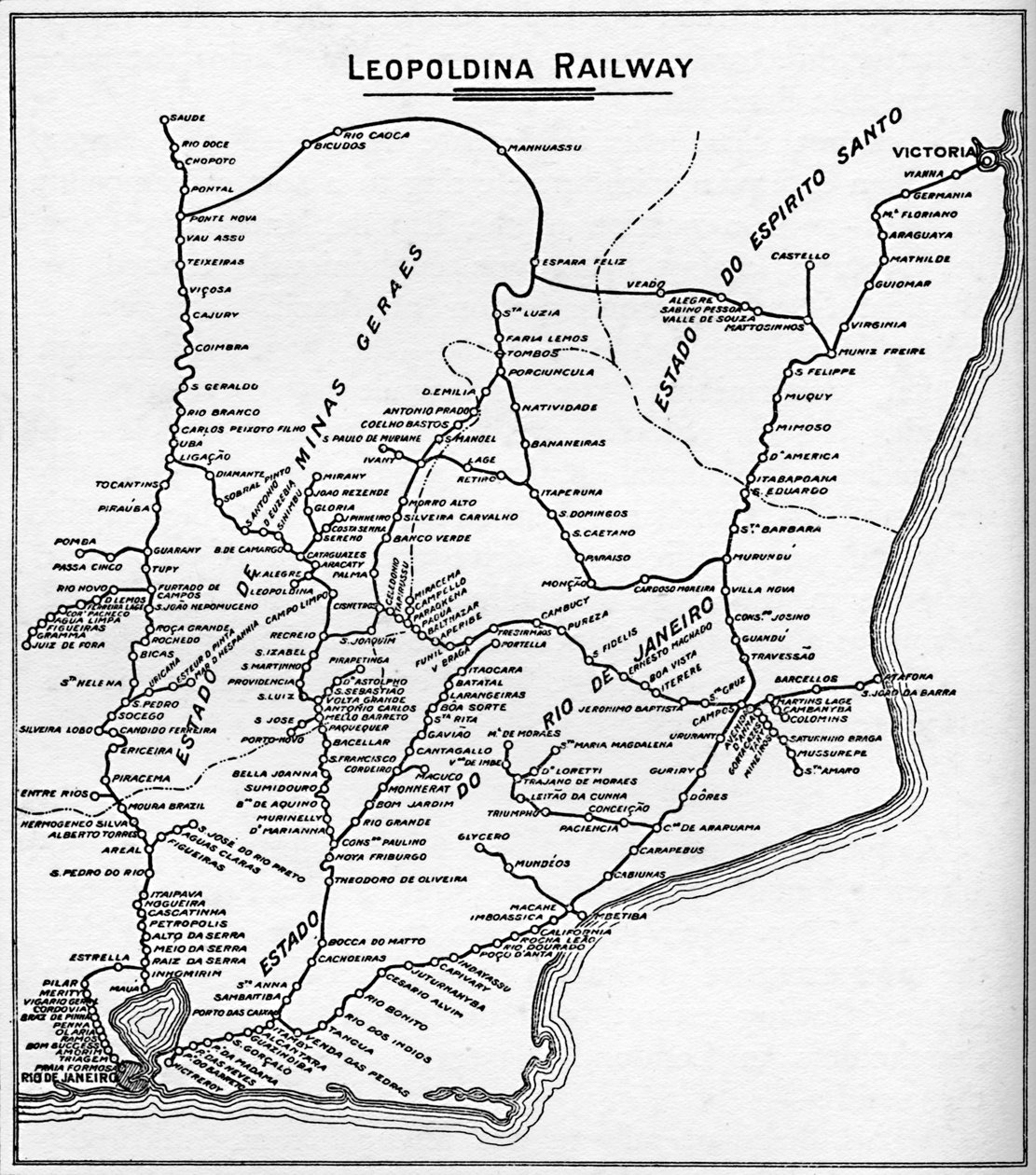 Kart over Leopoldina jernbanesystem, 1914. av Unbekannt