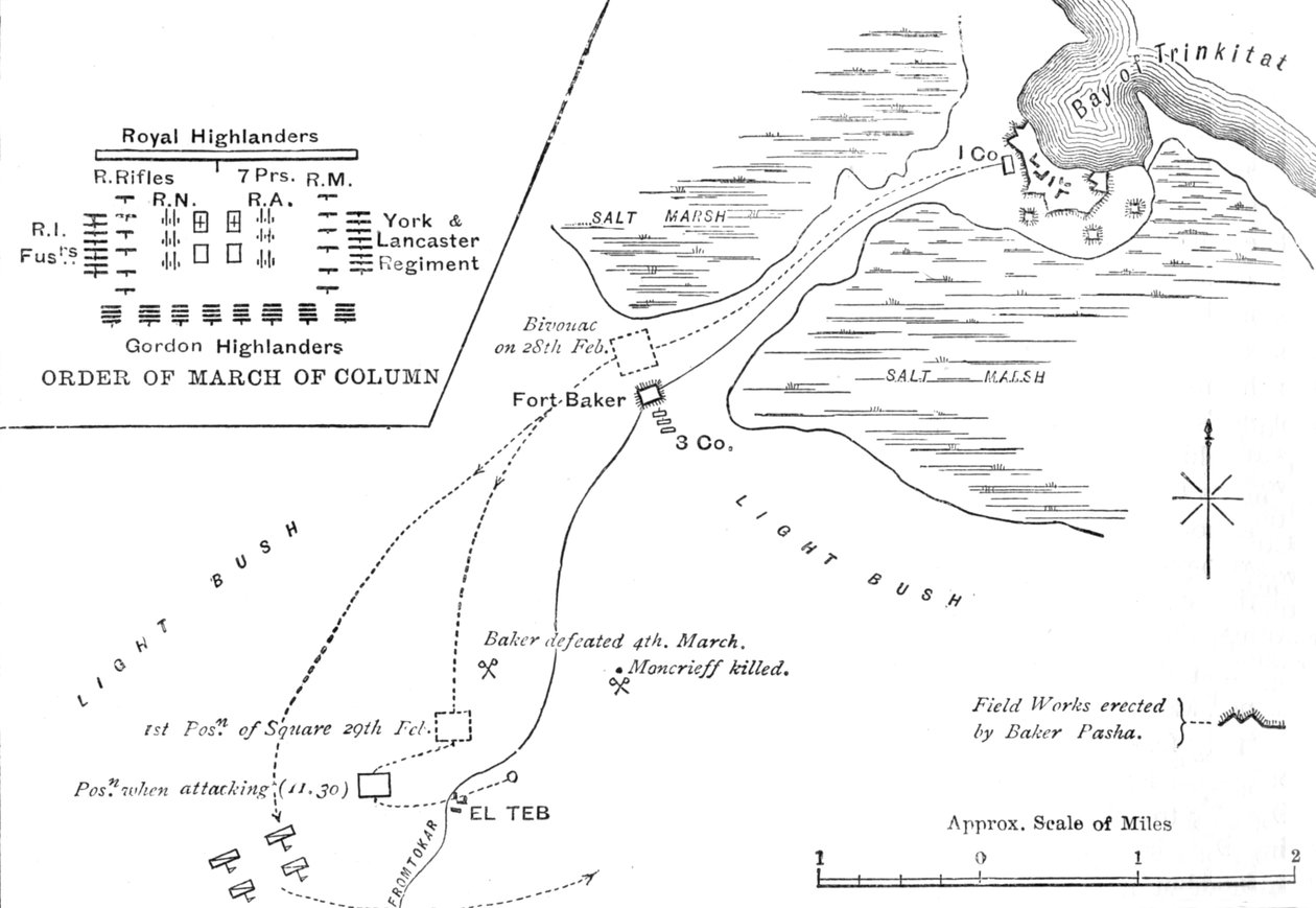 Kart over mars til El Teb, 28.–29. februar 1884, c1881–85 av Unbekannt