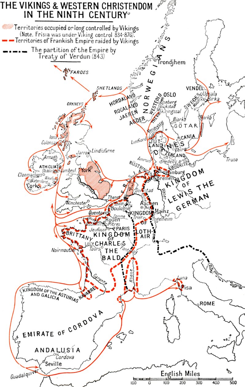 Kart over vikingene og den vestlige kristenheten i det niende århundre, 1935 av Unbekannt