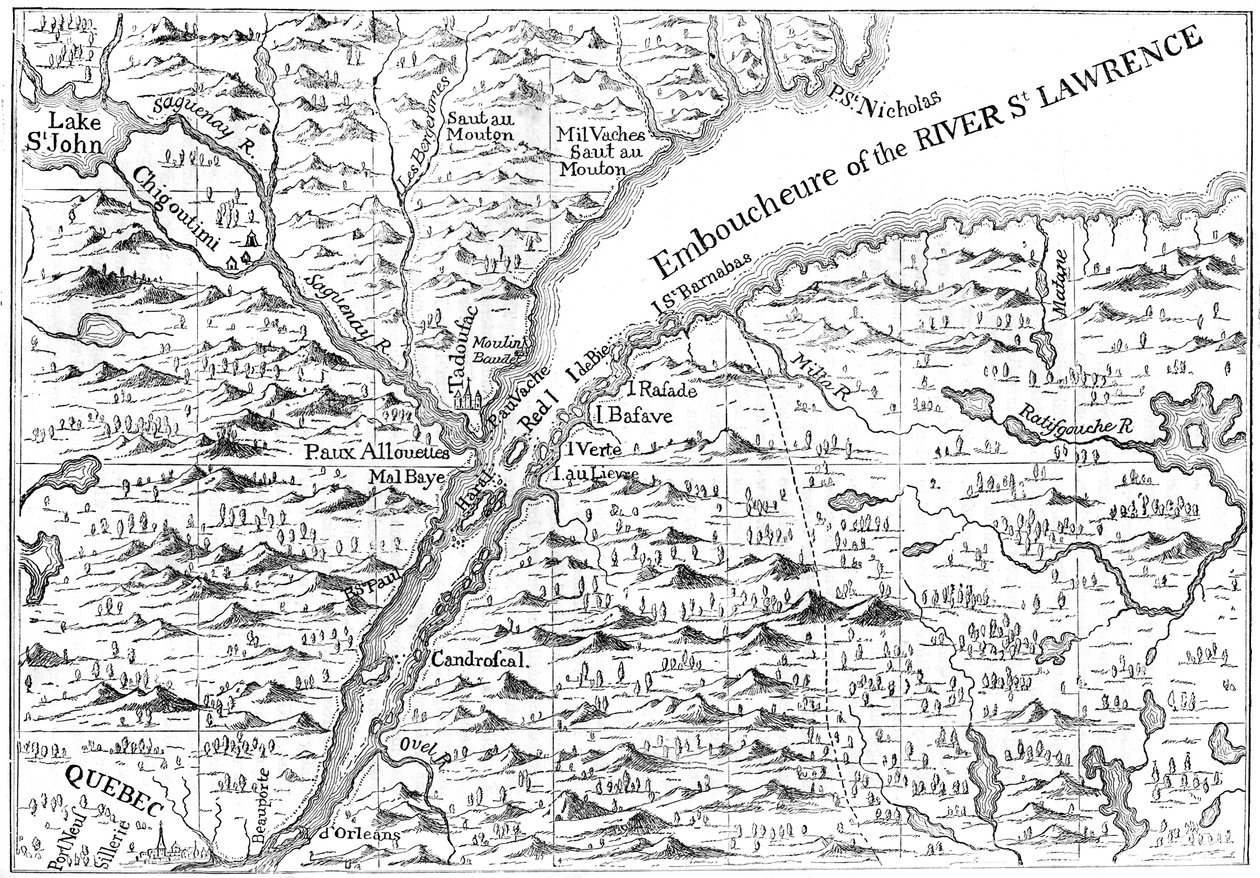 Kart over elveløpet St Lawrence så langt som Quebec, 1730 c1880 av Unbekannt