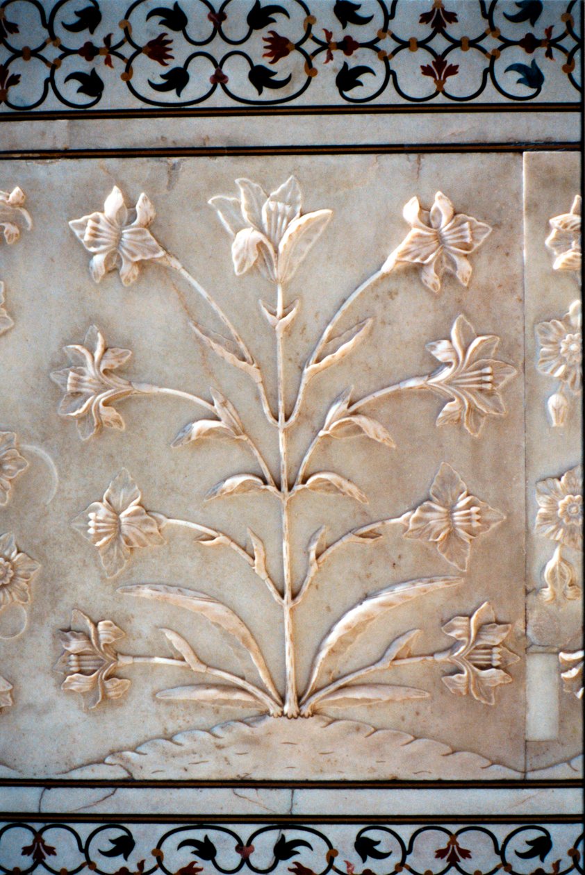 Marmorutskjæring av formalisert lilje, Taj Mahal, Agra, India, 1600-tallet av Unbekannt
