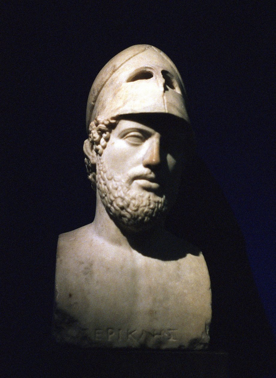 Marmorportrettbyste av Perikles (Pericles) athensk statsmann (c490-429 f.Kr.). Romersk 2. århundre f.Kr. (skulptur som sies å være fra Hadrians villa i Tivoli, Lazio, Italia) av Unbekannt
