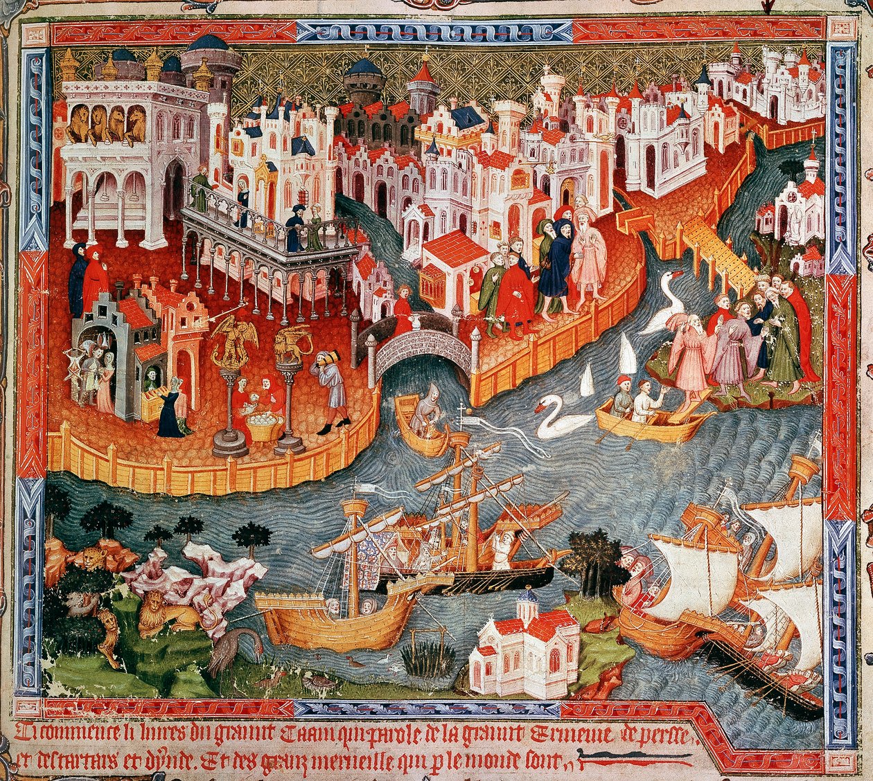 Marco Polo seilte fra Venezia i 1271, 1400-tallet av Unbekannt