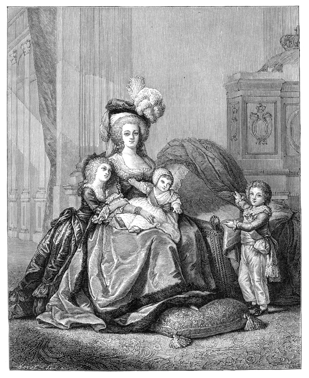 Marie Antoinette og barna hennes, c1787, 1885. av Unbekannt