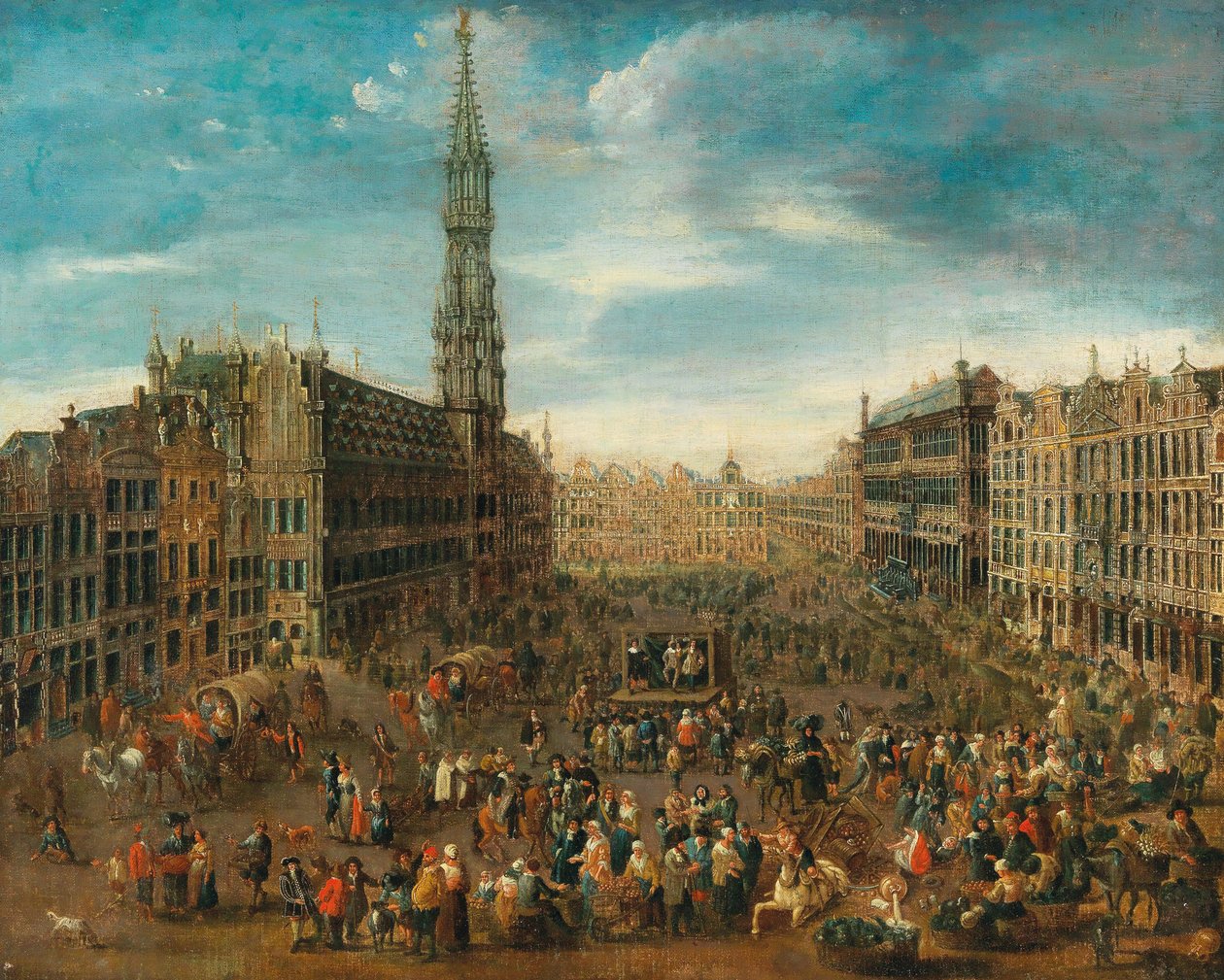 Markedsscene på Grand Place i Brussel, ca. 1670. av Unbekannt