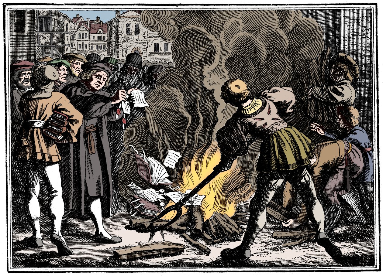 Martin Luther brenner den pavelige oksen, 1520 av Unbekannt