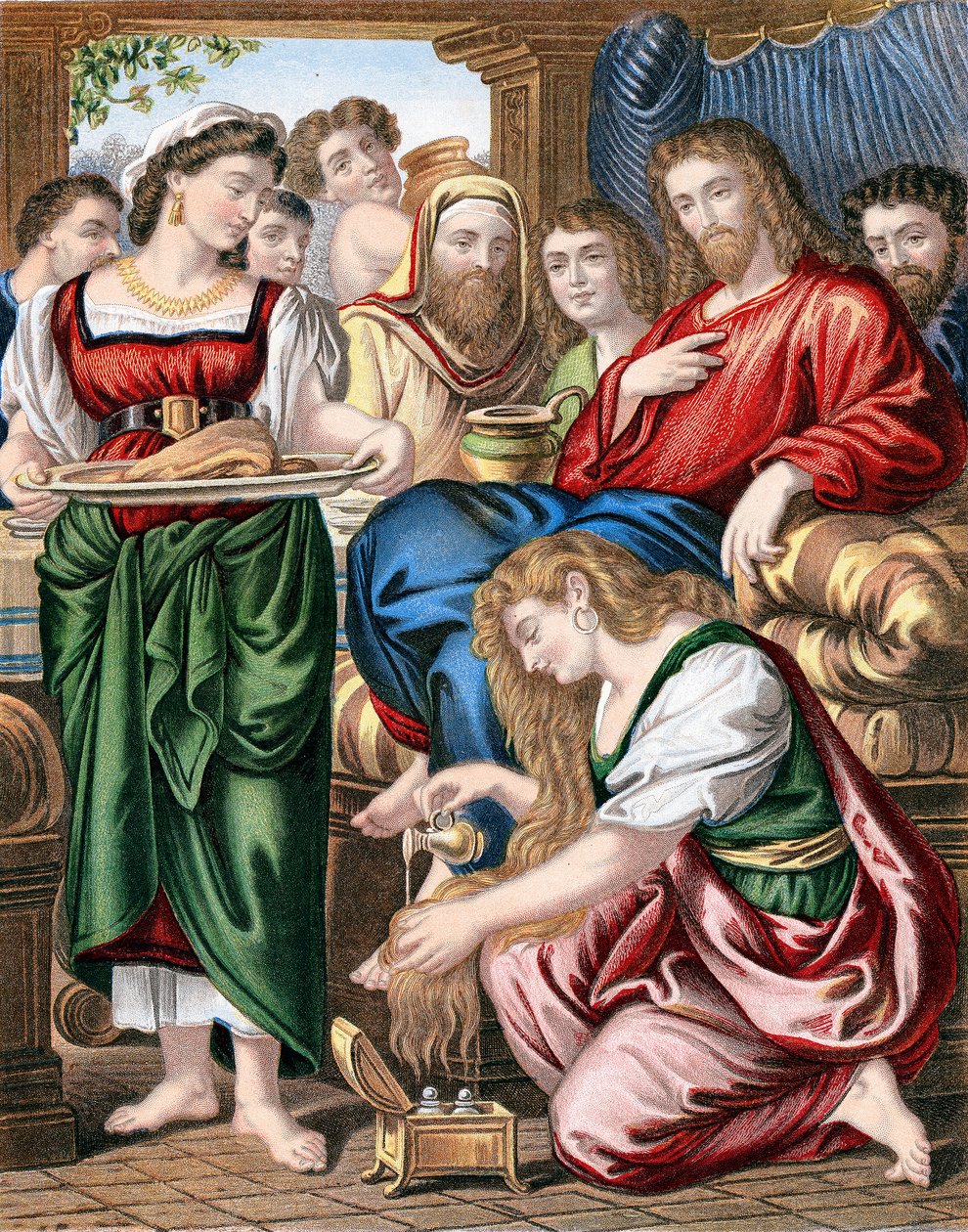 Mary Magdalene anointing the feet of Jesus, c1860   1150112   no       norwegian Successfully Translated  Original: Fete de village (Village fete). Peinture de Hans Von Wertinger (vers 1465-1533). Huile sur bois, 22,5 x 40 cm, fin 15e siecle. Art allemand, av Unbekannt