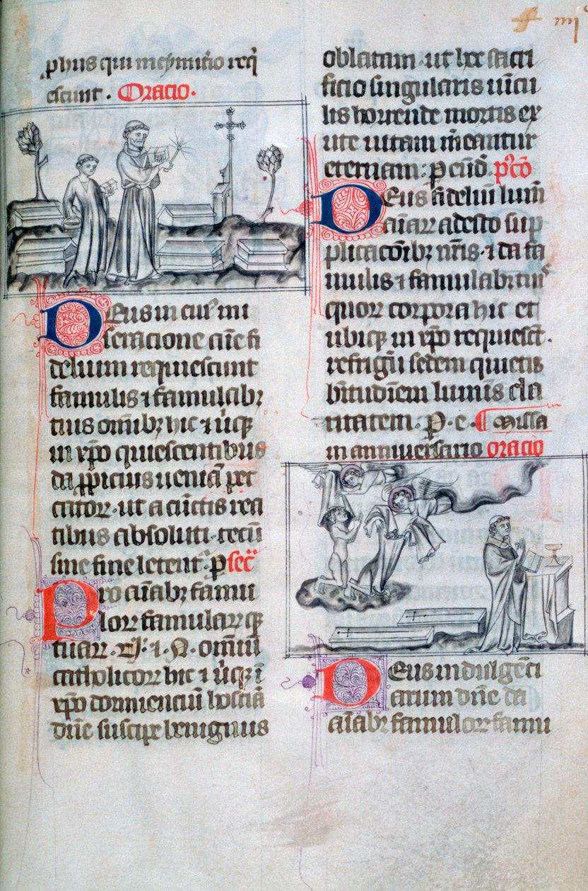 Messe for de gravlagte på en kirkegård, og jubileumsmesse for de dødes sjeler, 1300-tallet av Unbekannt