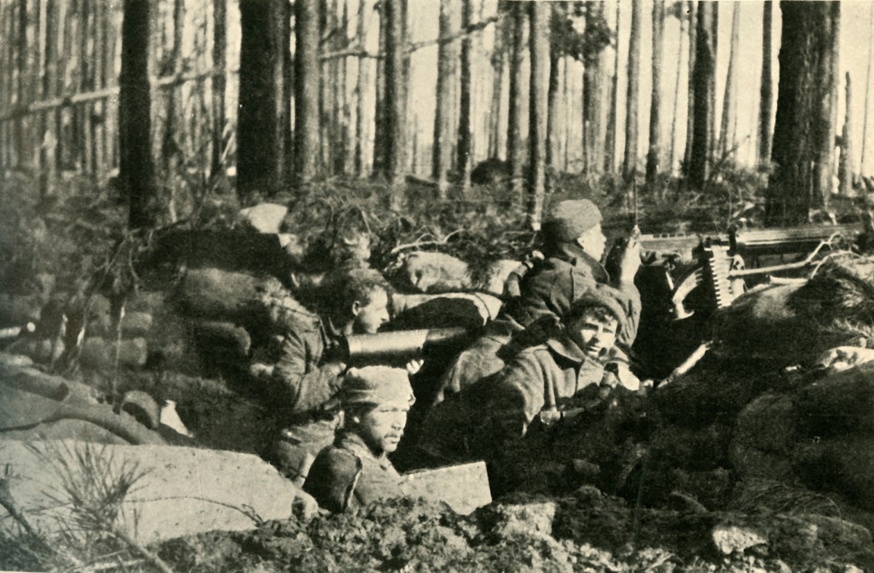 Maxim-pistol i aksjon på den britiske fronten, første verdenskrig, 1915, c1920. av Unbekannt