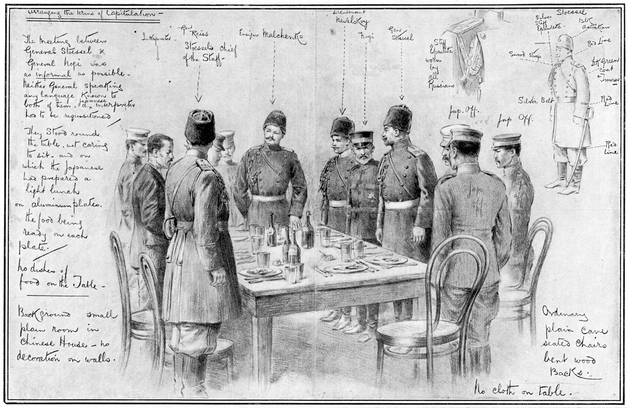 Møte med motstridende generaler, russisk-japansk krig, 1904-5 av Unbekannt