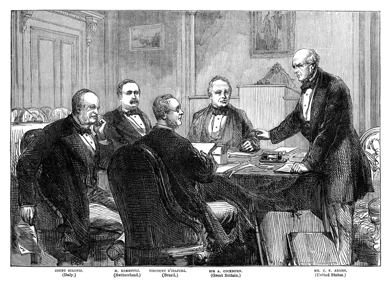 Møte for voldgiftsdommerne om Alabama-kravene i Genève, 1871 sent på 1800-tallet av Unbekannt