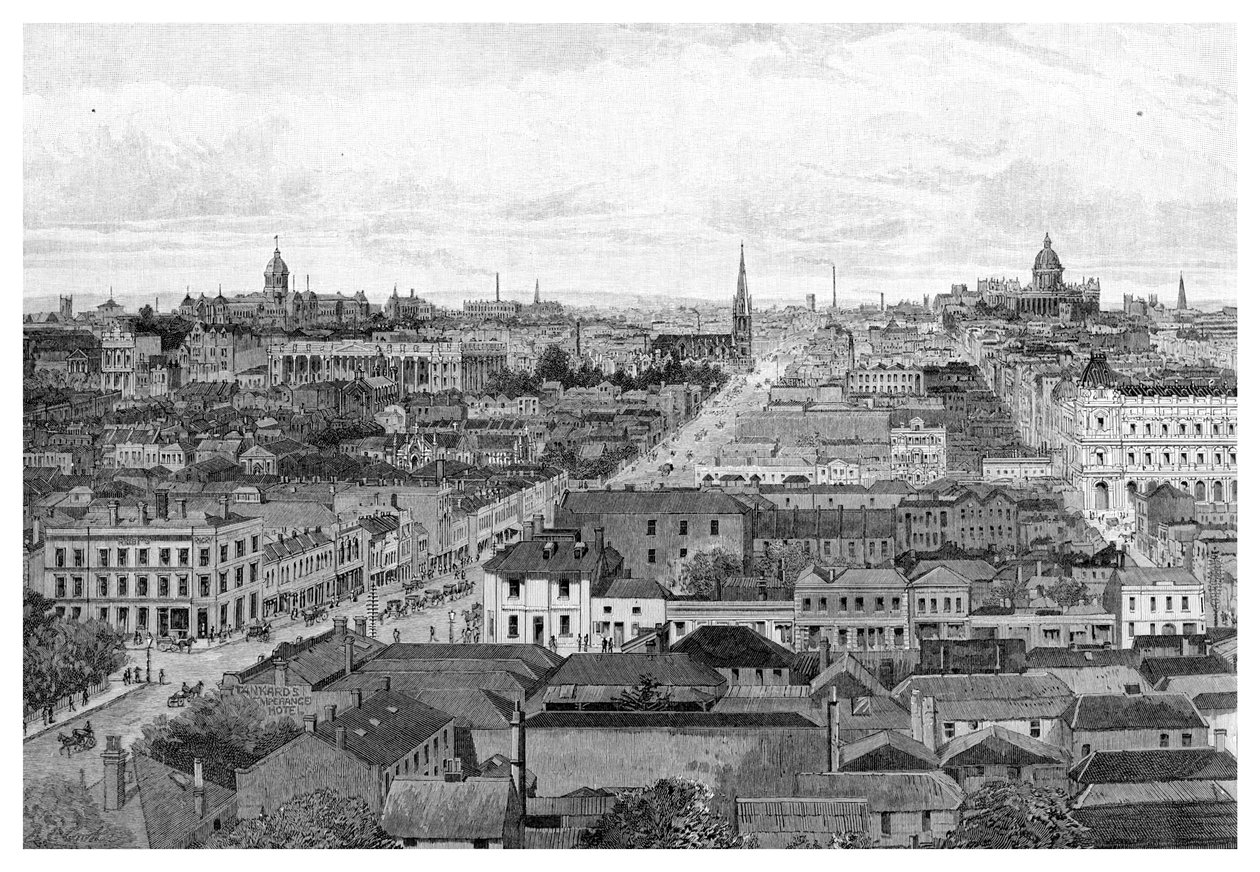 Melbourne ser østover, Victoria, Australia, 1886 av Unbekannt
