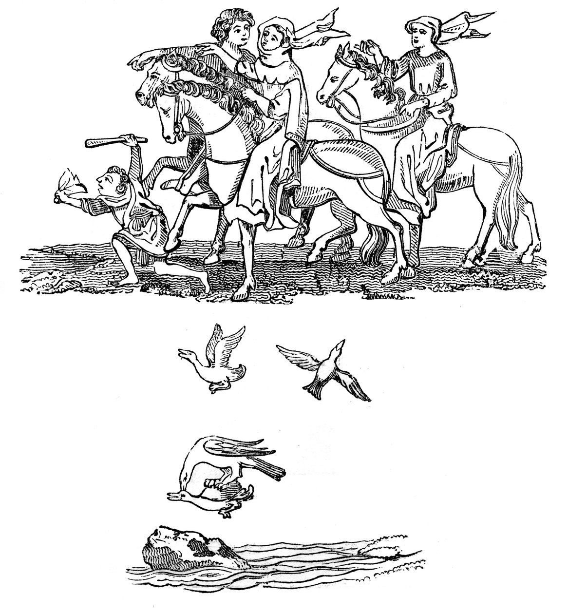 Men and Women in the act of Hawking, 1300-tallet, 1833 av Unbekannt