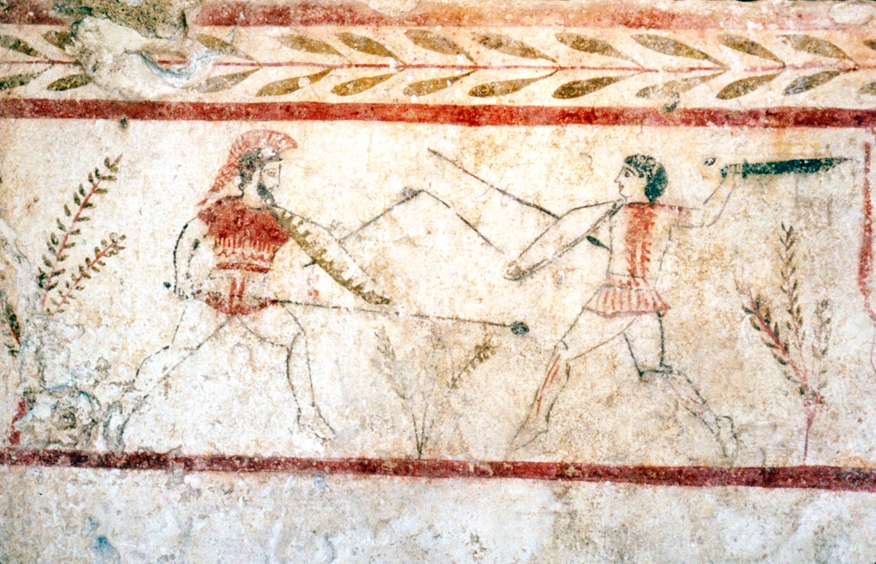 Menn som kjemper med spyd, Paestum, c4. århundre f.Kr av Unbekannt