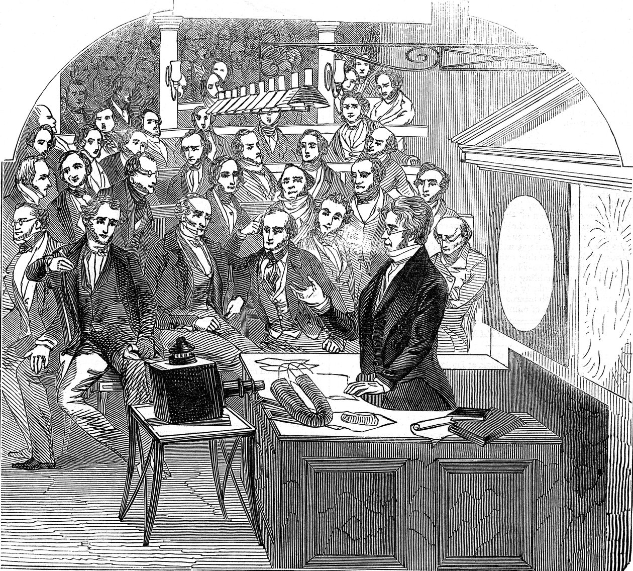 Michael Faraday foreleser om elektrisitet og magnetisme, Royal Institution, London, 1846 av Unbekannt