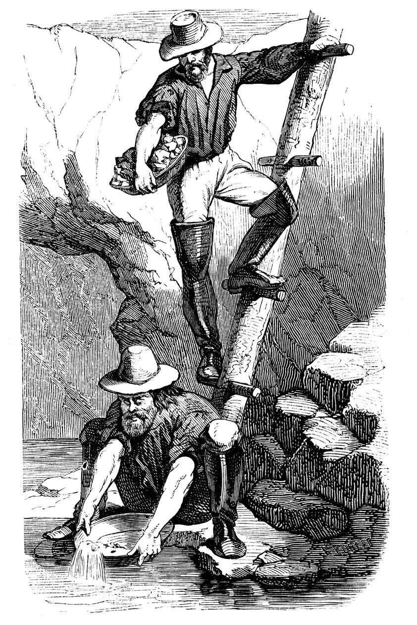 Gruvearbeidere som leter etter gull under California Gold Rush, 1849 av Unbekannt