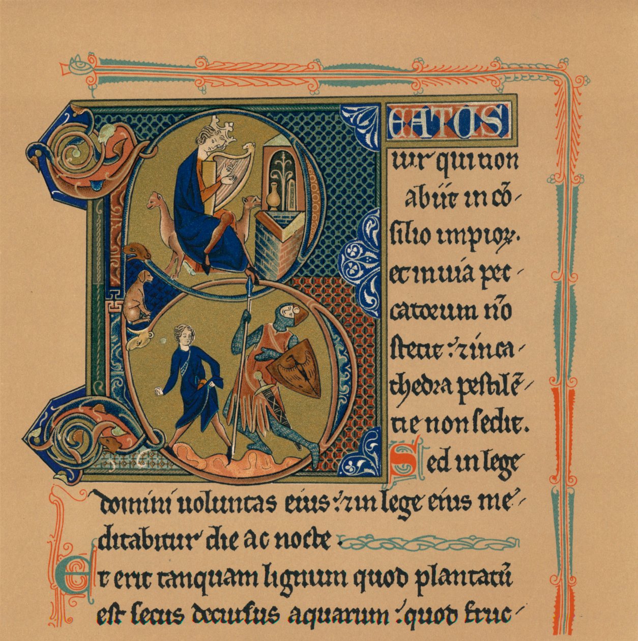 Miniatyrinitial og del av en side fra en psalter, 1200-tallet, 1901 av Unbekannt