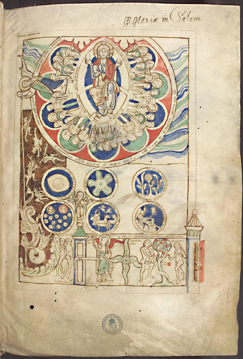 Miniatyr Begynnelsen på skapelsen av Gud fra Liber Scivias av Hildegard av Bingen, ca 1220 av Unbekannt