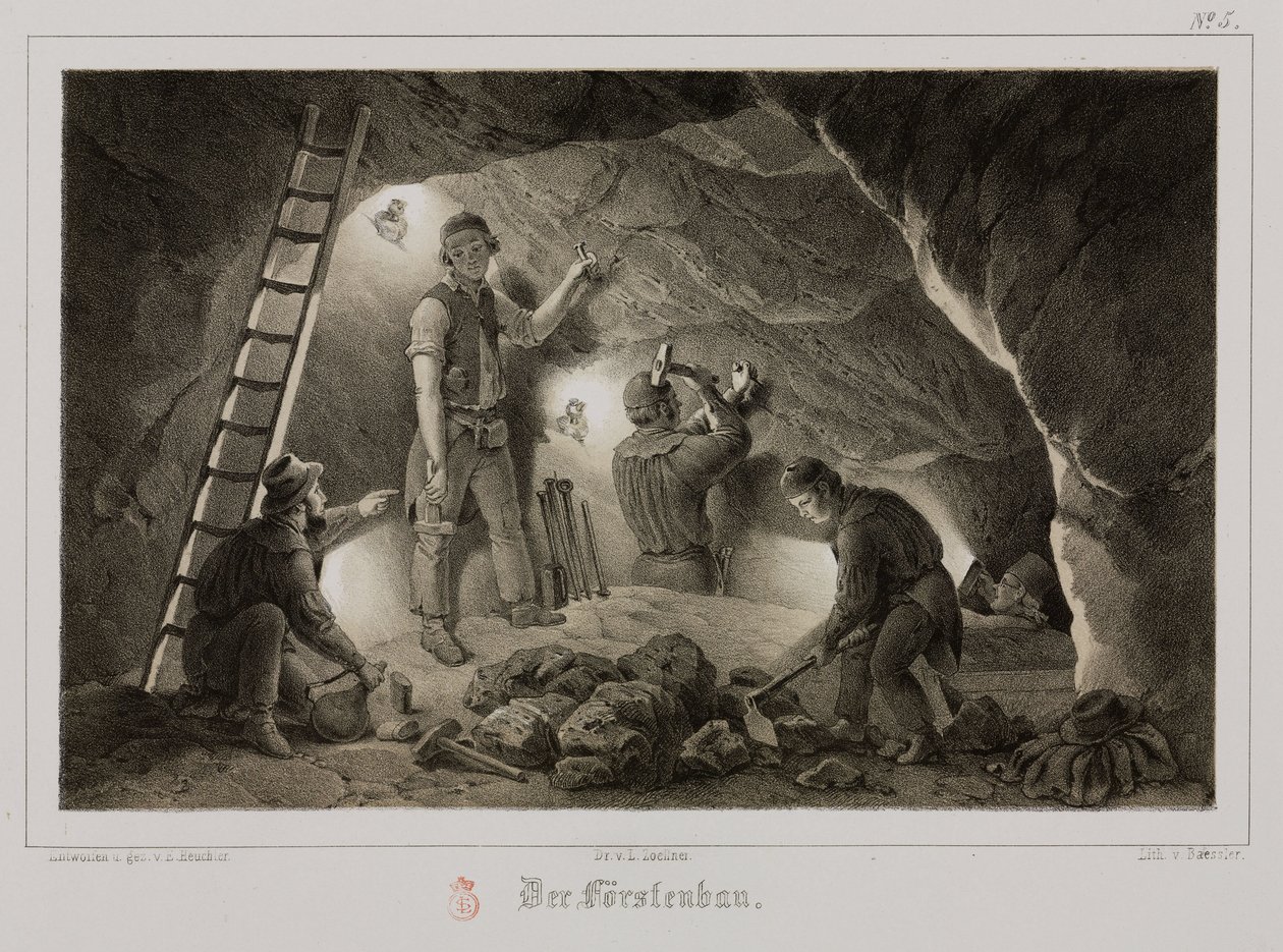 Gruvedrift, Metal Ores Miners, Tyskland, ca 1851 av Unbekannt