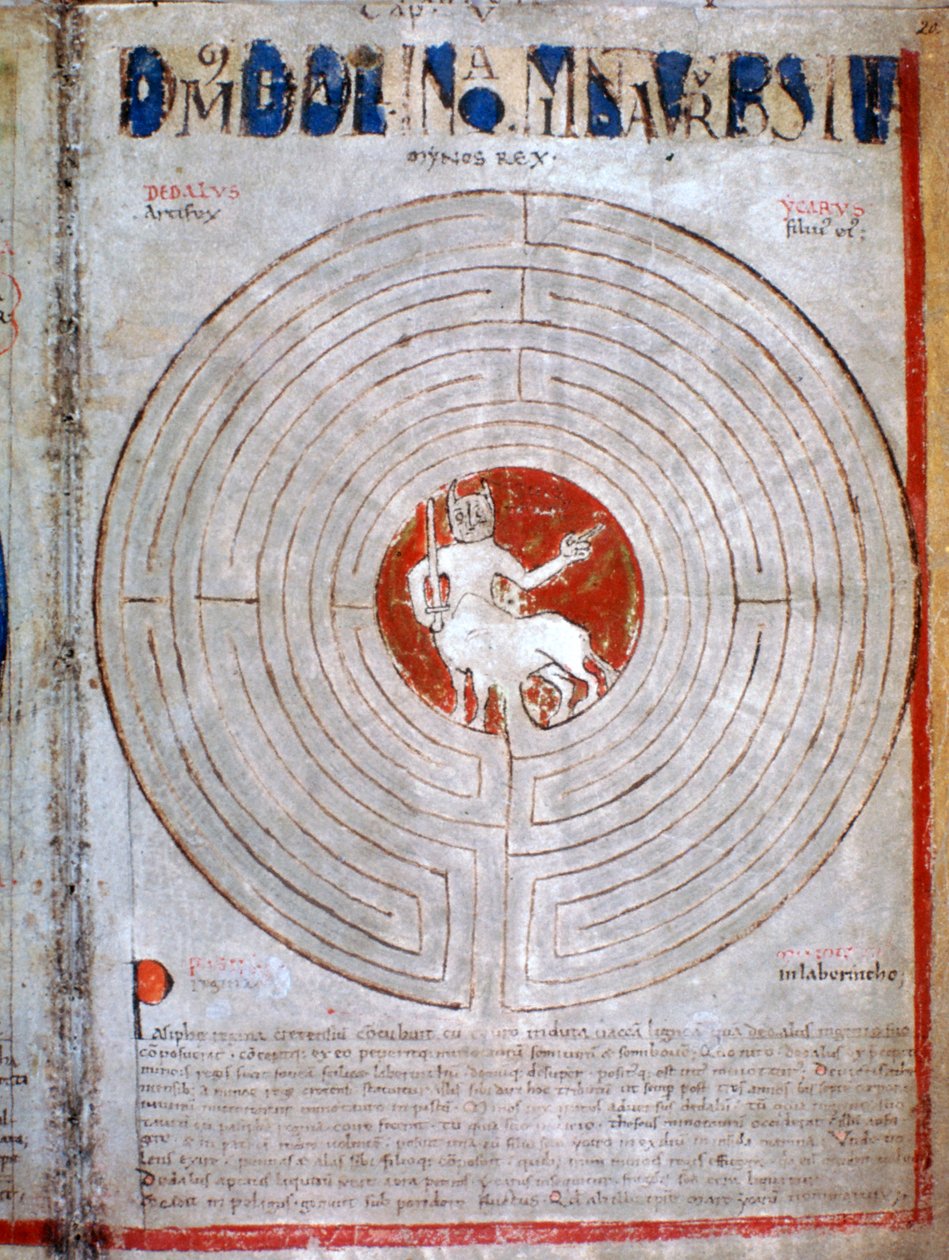 Minotaur i en labyrint, en side fra Liber Floridus, 1100-tallet av Unbekannt