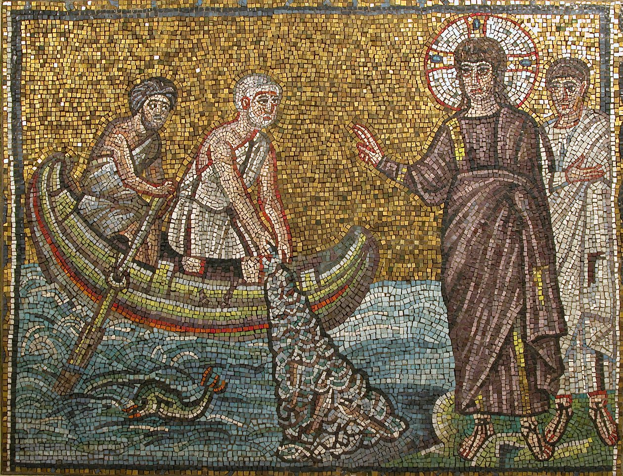 Miraculous Draft of Fishes, bysantinsk, original fra begynnelsen av 1900-tallet datert tidlig på 600-tallet. av Unbekannt